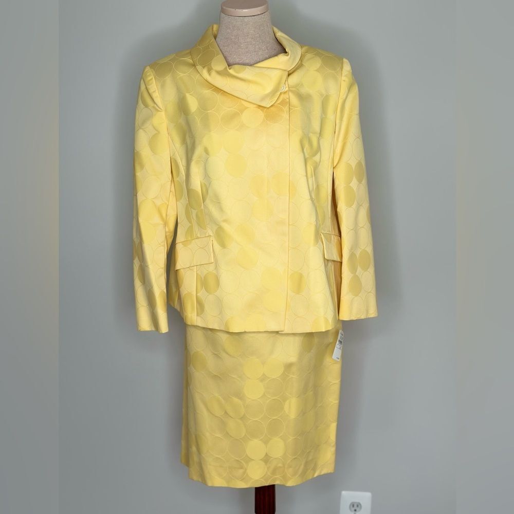 Louis Feraud Women's Suit Skirt & Blazer Wool Blend Yellow Circle Print Size 14